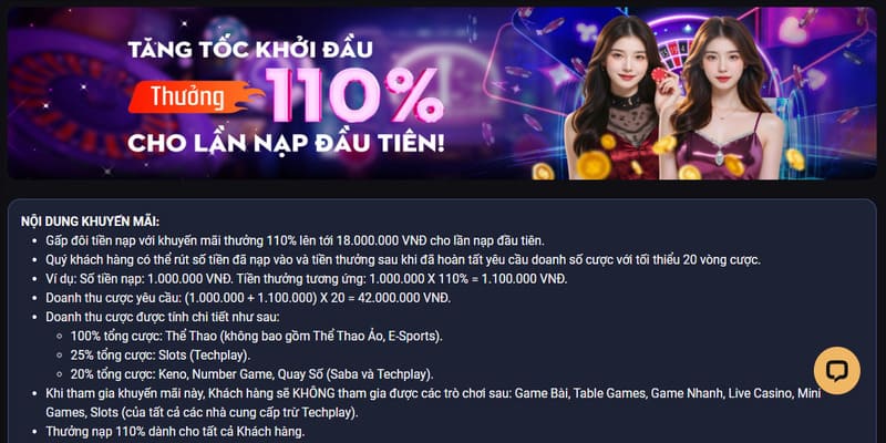 Đối với các thành viên nạp đầu sẽ có cơ hội nhận 110% giá trị tiền nạp